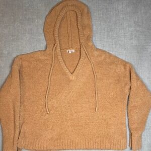 Cloud Chaser Cozy Fuzzy Knit‎ V Neck Drawstring Hoodie M/L